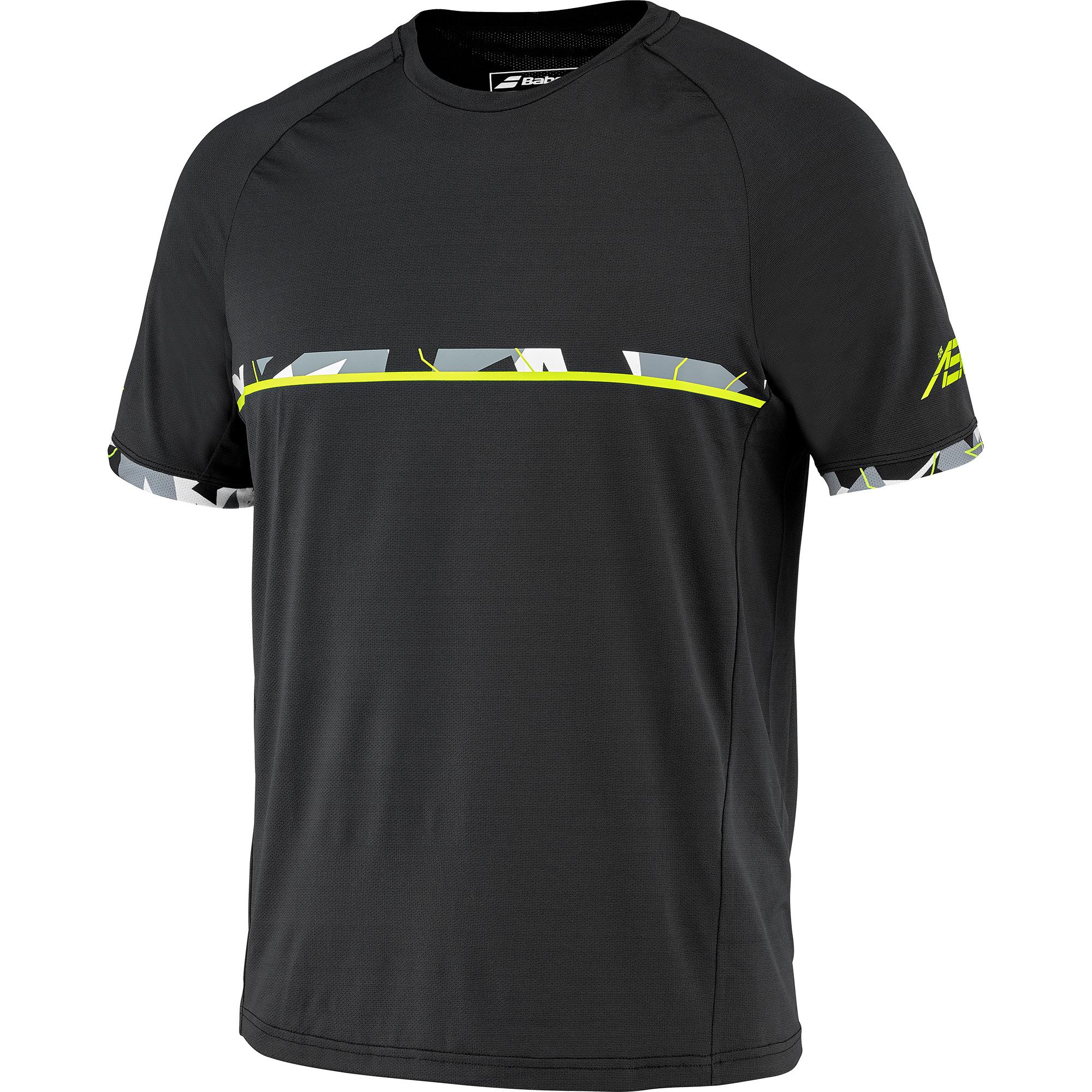 Babolat Mens Aero Crew Neck Tee - Black/Yellow