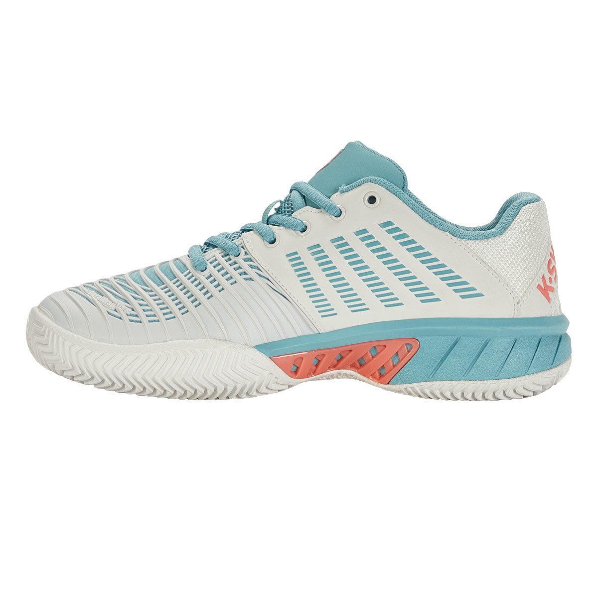 K-Swiss Express Light 3 HB Womens Tennis Shoes (Blanc De Blanc-Nile Blue-Desert Flower)