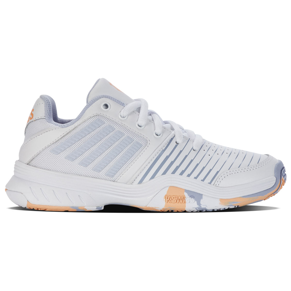 K-Swiss Court Express Strap Omni Junior Tennis Shoes (White/Heather/Peach Fuzz)