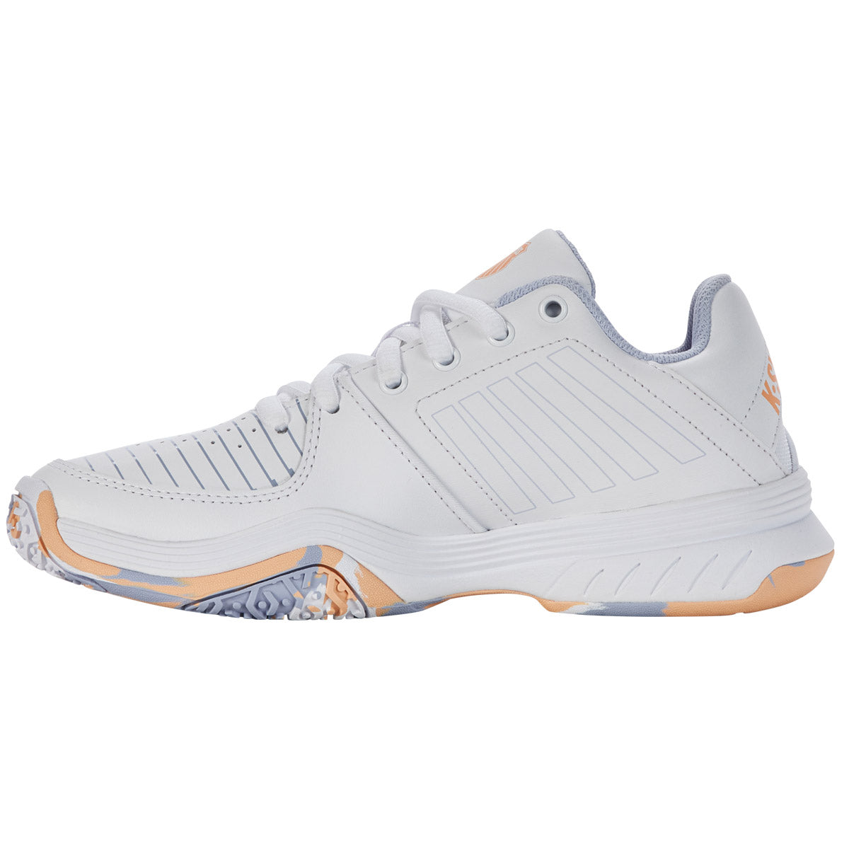 K-Swiss Court Express Strap Omni Junior Tennis Shoes (White/Heather/Peach Fuzz)