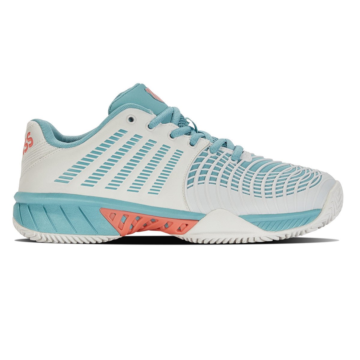 K-Swiss Express Light 3 HB Womens Tennis Shoes (Blanc De Blanc-Nile Blue-Desert Flower)